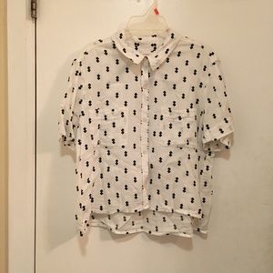 SO Black & White Short Sleeve Blouse Large